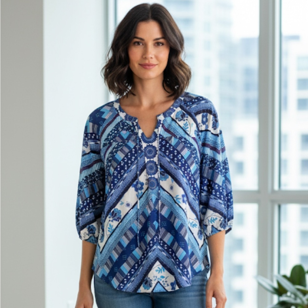New Olive Hill blue floral blouse, size S